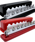 Hella Heavy Duty Copper Bus Bar Providing 600 Amp Juice For Rock Solid 8 Way Distribution Block Grounding And Smooth Auto Battery Wiring In Classic Red And Black with M10 studs