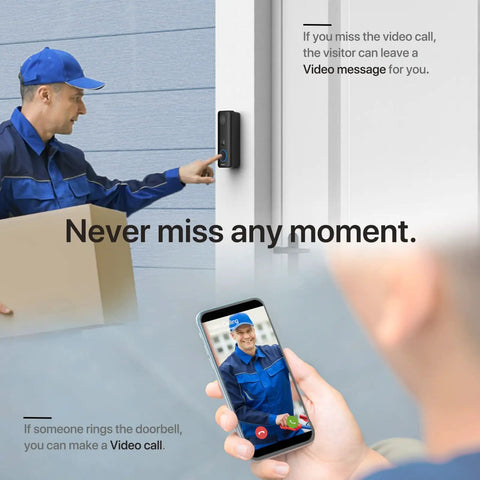 Upgraded 1080P Video Doorbell With Chime Wireless Battery Or Wired Power IP66 Weatherproof, delivery man interaction on phone