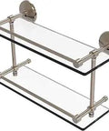 Monte Carlo 16 Inch Double Gallery Rail Glass Shelf In Slick Antique Pewter Finish With Tempered Glass And Concealed Mounting