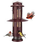 Squirrel Proof Bird Feeder with weight activated perches, heavy duty metal, 3 lb seed capacity, antique copper, birds feeding