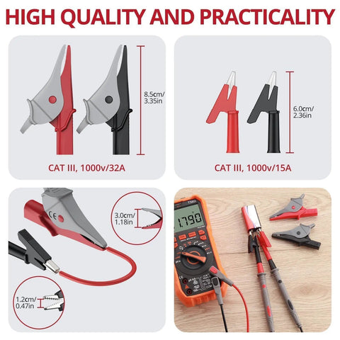 25 Piece Silicone Multimeter Leads Kit With Replaceable Probes CAT III 1000V 20A Large And Medium Alligator Clips Tweezers