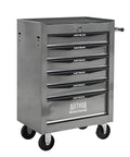 Badass 21 Inch Lockable Tool Storage Cabinet With Heavy Steel Countertop Smooth Ball Bearing Slides For Tough Garage Organization Secure Rolling Shop Locker Silver, featuring six drawers, sleek design, and wheels.