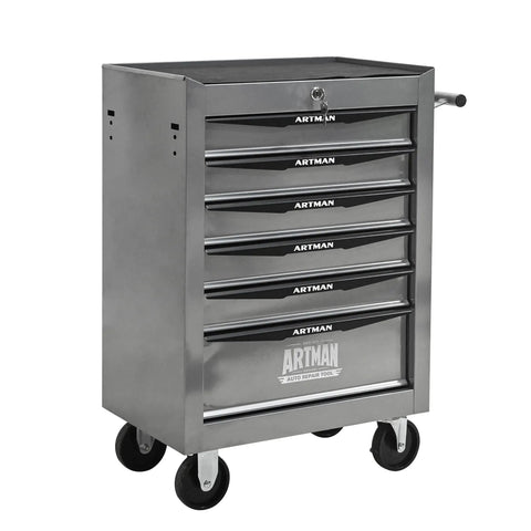 Professional Grade Roll Smooth Lock Tight Tool Storage Cabinet With Sturdy Steel Top And Heavy Duty Ball Bearing Slides For Your Ultimate Garage Setup Silver Finish, mobile tool cabinet with lockable drawers.