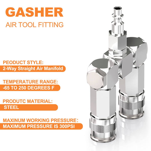 2 Way Air Manifold And Hose Splitter With 3 Ports Heavy Duty Steel Construction in pneumatic tool fitting