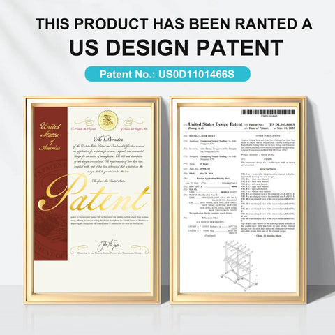 Framed US Design Patent certificate with number USD01101466S displayed on a wall