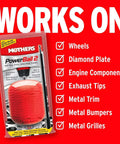 PowerBall 2 Polishing Tool packaging, showing red tool and 10 inch bit for wheels and tight areas with listed uses.