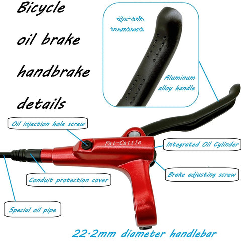 Red Fat-Cattie bicycle hydraulic brake lever set with integrated oil cylinder; front/rear brakes, 160mm rotors