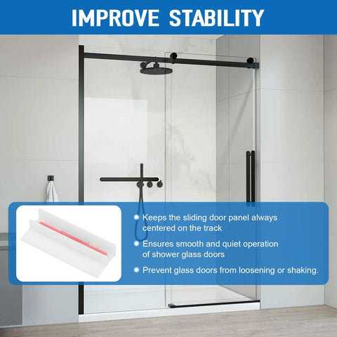 Heavy Duty Sliding Shower Door Bottom Guide Track Smooth Gliding Plastic Runner For Top Hung Bathroom Frames 5 8 Channel Replacement 2 Pack in a modern glass shower.