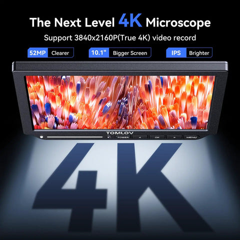 4K Autofocus Digital Microscope With 10.1 Inch HDMI Display Spin Flex Arm 52MP Coin And Electronics Repair Soldering Microscope Ring Light AI TOF Imaging Auto Focus 16GB Storage Pro Grade 10.1-inch HDMI screen