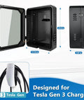 Outdoor Charger Station Cover Box For Tesla Gen 3 Wall Connector And Electric Vehicle Charge Point Weatherproof Cold Rolled Steel Enclosure with open view.