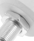 Close-up of white roller skate toe stopper showing adjustable brake block and metal thread, part of quad skate replacement.
