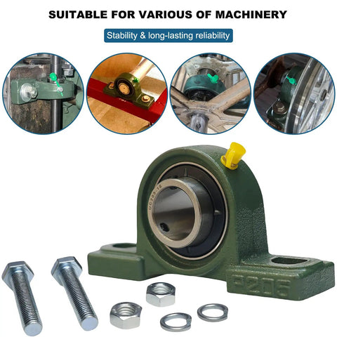Two Pack Mounted Pillow Block Bearing 1 Inch Bore With Solid Cast Iron Base Self Alignment Includes Screws And Nuts Heavy Duty Industrial Grade Steel Bearings