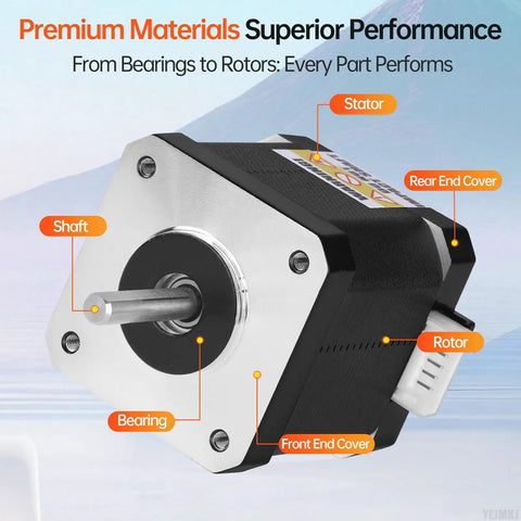 Close-up of a 10 Pack Nema 17 Stepper Motors 2 Phase 1.8 Degree High Torque Bipolar Kit, showing shaft, stator, and rotors.