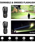 Beast Bright Rechargeable Flashlight With 100,000 Lumens LED, Zoomable beam illuminating a large area in floodlight mode outdoors.