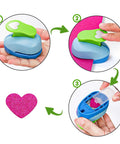 Step-by-step guide using heart punch from Six Shape Hole Punch Set For Kids 1 Inch Shape Punches Flower Star Heart Butterfly Balloon Circle.