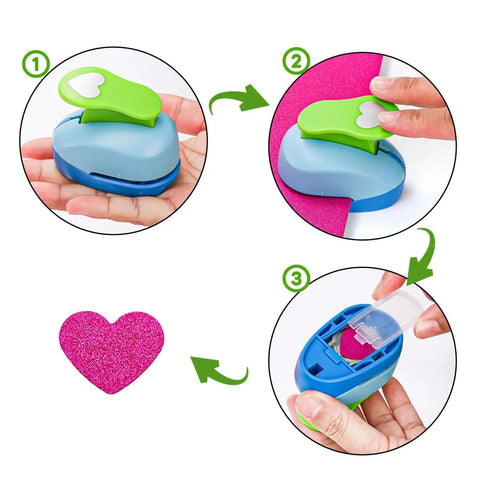 Step-by-step guide using heart punch from Six Shape Hole Punch Set For Kids 1 Inch Shape Punches Flower Star Heart Butterfly Balloon Circle.