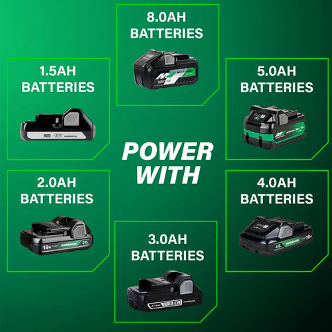 Various battery sizes from 1.5Ah to 8.0Ah for the 18V MultiVolt Brushless Drill And Impact Driver Combo Kit With 2 Batteries And Charger