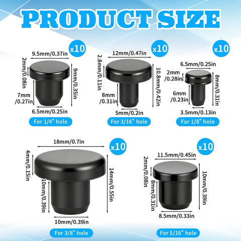 Assorted Silicone Hole Plug Kit For Round Holes In Various Sizes One Eighth To Three Eighths Inch Durable Rubber Plugs