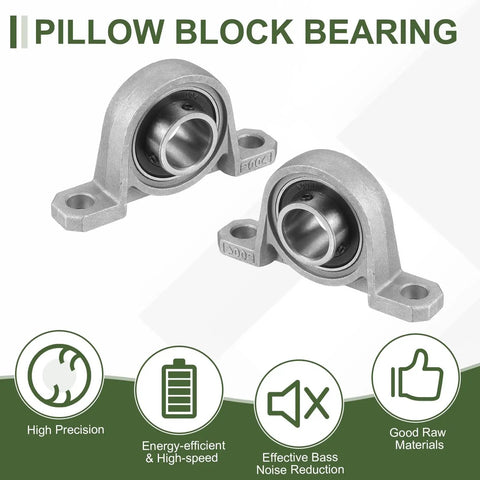 Two Pack KP000 Pillow Block Bearing Set Self Aligning Flange Mount Three Eighths Inch Shaft Size 10mm Inner Diameter