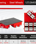 Move Heavy Gear Fast With This Rock Solid Heavy Duty Skate Dolly Featuring Four Durable Swivel Wheels, red steel platform with steering handle.