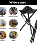 Lightweight Travel Folding Tripod Camping Stool Portable Chair 14.6 Inch Seat Holds Up To 210 Lbs with folded and expanded views