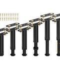 Six Pack Adjustable Bed Support Legs With Locking Ring, black steel, adjustable height from 7 to 12.5 inches.