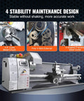 Premium Benchtop Metal Lathe With A Beefy 750W Brushless Motor And Cruising 0 To 2500 RPM Variable Speed showing stability maintenance design features.