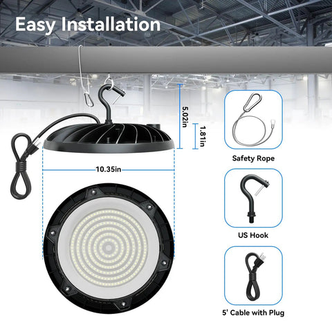Installation features of LED High Bay Light 150W 10 Pack With 22500 Lumens Two Color Temperature 4000K/5000K