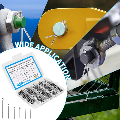 180 Piece Premium 304 Stainless Steel Cotter Pin Set With Six Size Assortment Heavy Duty Pins for automotive machinery and DIY projects