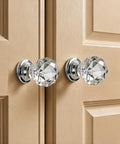 Clear Crystal Glass Door Knobs 5 Piece Set Round Diamond Ball Shaped Cabinet Wardrobe Drawer Handles with Aluminum Base