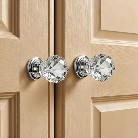 Clear Crystal Glass Door Knobs 5 Piece Set Round Diamond Ball Shaped Cabinet Wardrobe Drawer Handles with Aluminum Base