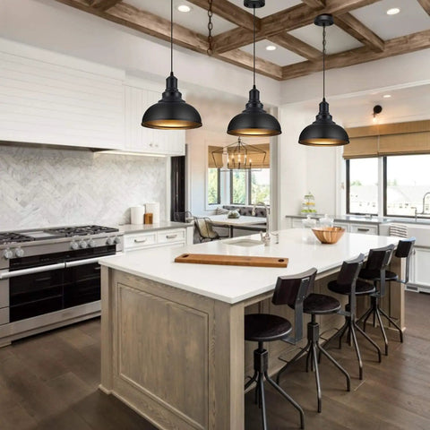 Dope Industrial Black Pendant Lights Two Pack Farmhouse Hanging Lamps With Metal Shade Black Interior Ceiling Fixtures