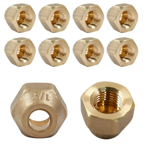 Premium Quarter Inch Brass Flare Nuts 10 Pack Corrosion Resistant Hardware For Fuel Oil Gas And Vacuum Lines built tough design.