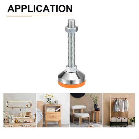 Tough As Nails Carbon Steel Swivel Leveling Feet M16 Thread Adjustable Mounting Hardware For Furniture And Workbenches Solid Anti Slip Base Plates Heavy Duty Set Of 4 Yellow with orange base shown.