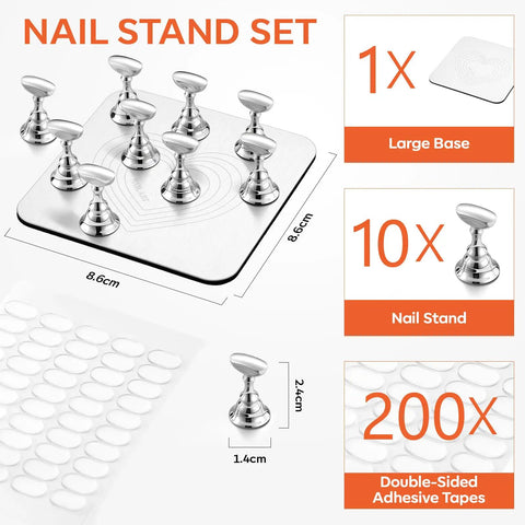 Magnetic Nail Stand For Press On Nails With A Large Flat Metal Base That Holds Ten Tips At Once Stable Holders For Nail Art Practice Batch Painting Design Curing Display And DIY Home Or Salon Use