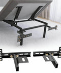 Built Tough Headboard Brackets For Metal Bed Frames Universal Adjustable Footboard Mounting Kit With Complete Hardware Twin Full Queen King Two Pack Black view of installed brackets on a metal bed frame.