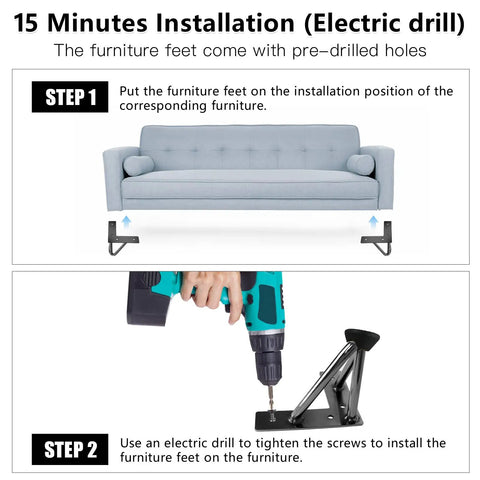 Guide to installing 6 Inch 3 Rod Solid Metal Hairpin Furniture Legs Set Of Four In Black Finish with sofa and drill demonstration