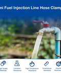 Outdoor water faucet with hose attached using 32 Piece Mini Fuel Line Clamps Set For 1/8 Inch Inner Diameter Fuel Injection Hose Adjustable 5/16 To 13/32 Inch Diameter Zinc Plated Gas Line Clips For Diesel Petrol Automotive Truck, illustrating high quality materials and resistance features against corrosion and temperature.