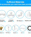 Components of the Outdoor Patio Misters Misting System Bundle For Yard Cooling, including various adapters, nozzles, and accessories.