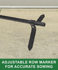Adjustable row marker of 3lb Garden Seeder Workhorse With 7 Seed Plates For Precise Planting In Prepared Soil.