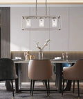 Three Light Modern Pendant Chandelier With Glass Shades In Brushed Nickel For Dining Room Living Room Kitchen Island Farmhouse Style Hanging Light Fixture