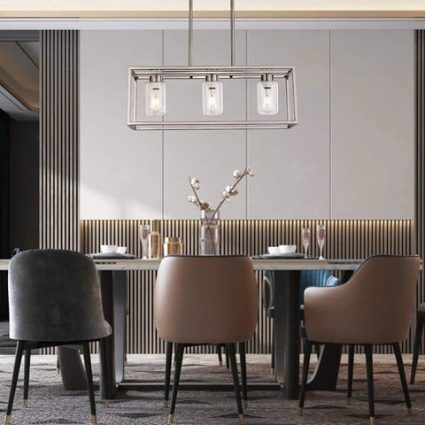 Three Light Modern Pendant Chandelier With Glass Shades In Brushed Nickel For Dining Room Living Room Kitchen Island Farmhouse Style Hanging Light Fixture