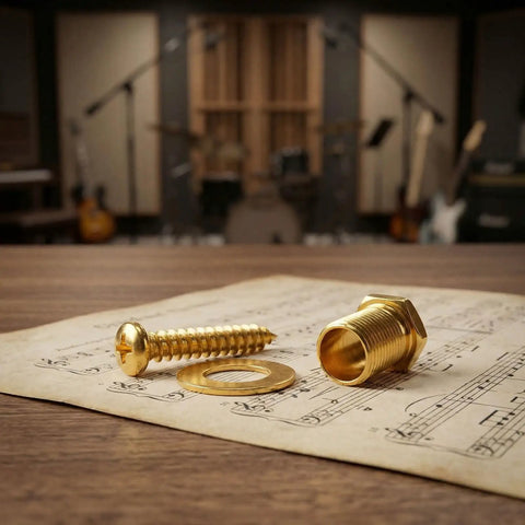 Gold Alloy Guitar Tuning Machine Mounting Hardware Kit With Screws Hex Nuts Flat Washers 12 Sets on sheet music