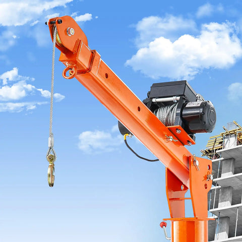 Electric Pickup Truck Crane With 6000 Lb Winch 12V Bed Mounted Folding Jib Hoist Steel Construction 360 Degree Swivel Built To Haul Heavy Lifting For Construction And Factory Jobs mounted on a truck bed