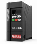 Beefy Variable Frequency Drive 2.2kW 3HP 220V Input Delivers Smooth Single Phase To Three Phase Output, Sensorless VC And V F Control, Compatible With IM And PMSM Motors, Output Up To 400Hz For Precise Speed Regulation And Stable Performance. Front view black VFD with RUN STOP buttons.
