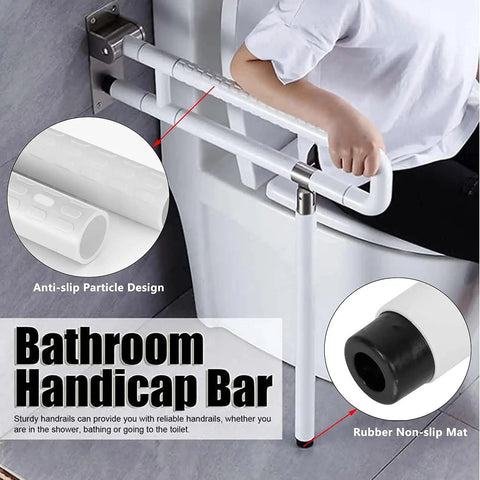Foldable Toilet Grab Bar For Bathroom Safety, 29.5 Inch Anti Slip Hand Rail, Flip Up Toilet Bar, Sturdy 304 Stainless, Installed