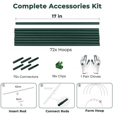 Garden Hoops For Raised Beds And Greenhouses, DIY Kit With 72 Pieces Row Cover Netting, All Season Plant Protection, Flexible PP Garden Poles For Easy Seasonal Shields