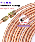 Pro Grade One Quarter Inch Copper Coated Brake Line Kit With Twenty Five Feet Of Flexible Tubing And Sixteen Inverted Flare Fittings
