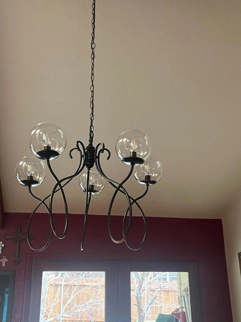Chandelier with three pack round glass globes for light fixtures replacement 5.9 inch diameter clear seeded bubble globe lampshade covers.