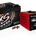 XS Power XP1000 16V battery and red IntelliCharger combo; black AGM battery with 3/8-inch stud terminals.
